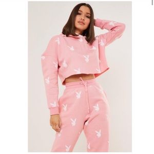 PLAYBOY ❤️MISSGUIDED Pink Bunny Crop Hoodie Size 4